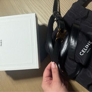 Celine Black Leather Belt with Gold Accent